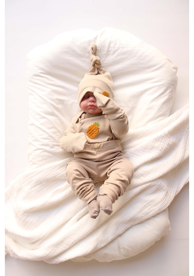 Oh Lala Koala Ananas Nakışlı 5li Uzun Kollu Yenidoğan Set Vizon