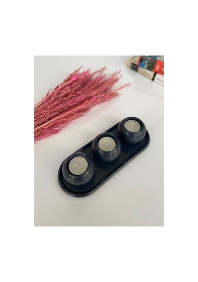- Dekoratif Hediyelik Beton Tepsi Ve 3'lü Tealight Mumluk Seti Siyah
