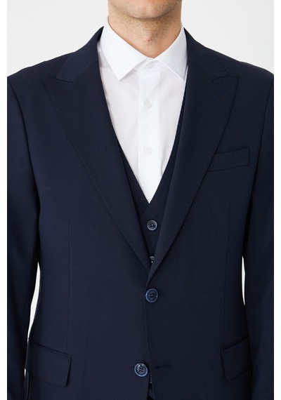 Lacivert Klasik Yaka Modern Slim Fit Yelekli Takım Elbise Laci