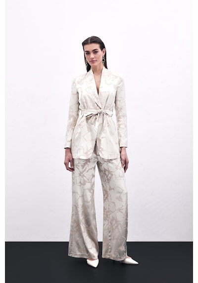 Sateen Renkli Jakarlı Pantolon - Bej-135835 Bej