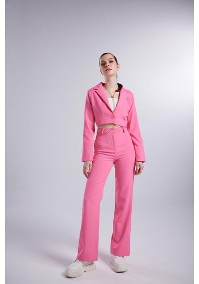 Holly Lolly Vatkalı Atlas Kumaş Crop Model Panky Ceket Pembe