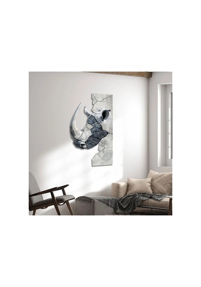 Beyaz Gergedan Metal Tablo Vahşi Doğa Duvar Dekoru 60x95 Cm Çok Renkli