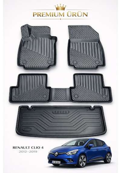 Renault Clio 4 2012-2019 Uyumlu 3d Oto Paspas Ve Bagaj Havuzu Set Premium