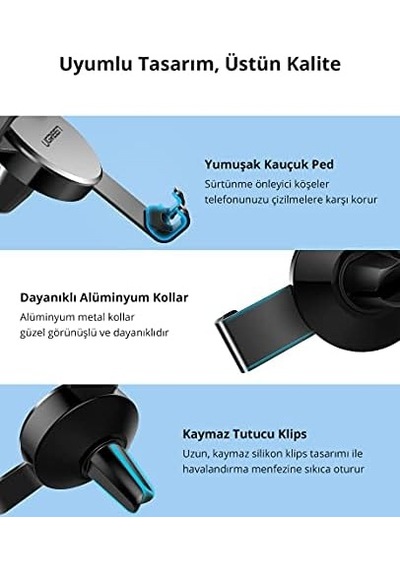 Mekanik Araç İçi Telefon Tutucu Siyah 48646858