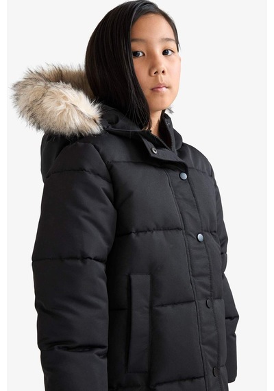 Defacto Kız Çocuk Kapüşonlu Fermuarlı Parka C8755a825aubk27 Siyah-bk27