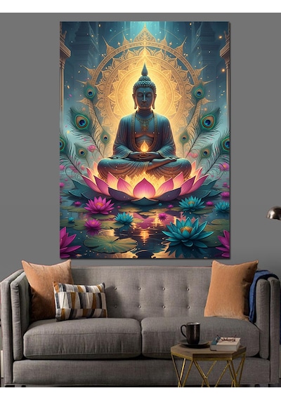 Altın Buda Heykeli Meditasyon Dekoratif Kanvas - Mdf Ahşap Tablo