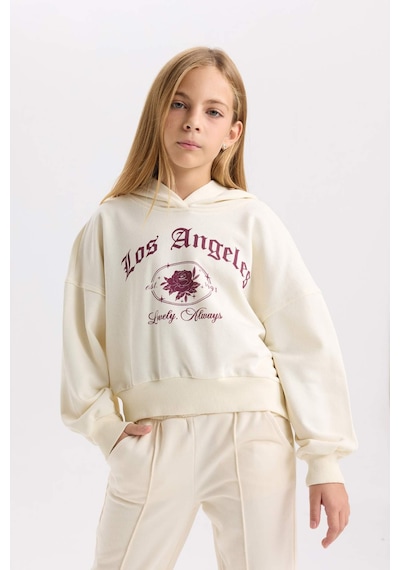 DeFacto Kız Çocuk Ekru Oversize Geniş Kalıp Kapüşonlu Baskılı Sweatshirt D7041A824WNER99