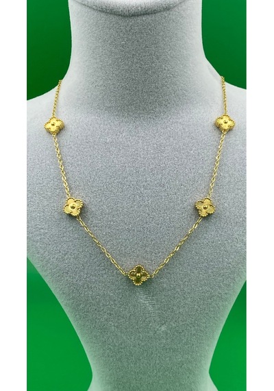 Gold Renk Minimal Yonca Desenli Çelik Kolye Sarı