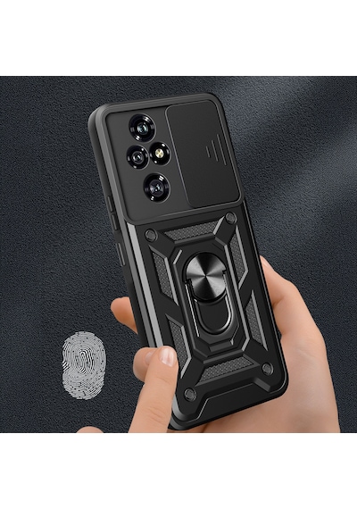 Honor 200 Pro Kılıf Sürgülü Kamera Koruyucu Manyetik Standlı Tank Koruma Celikaksesuar Mavi