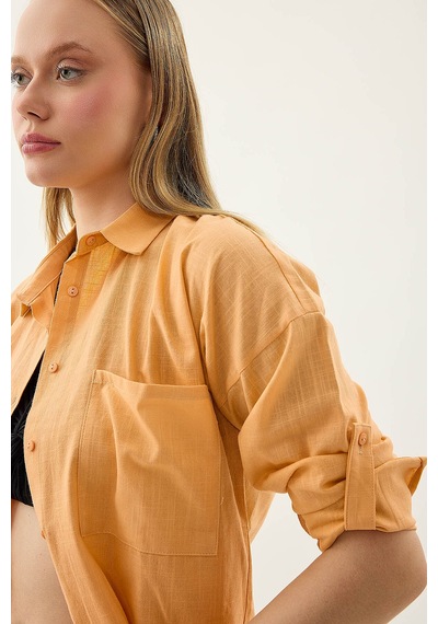 Vitrin Basic Oversize Önden Cepli Gömlek Oranj