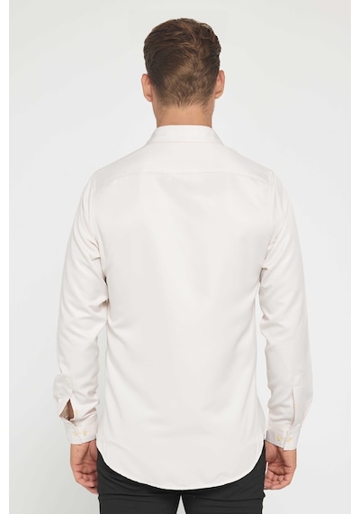 Tudors Slim Fit Uzun Kollu Kolay Ütü Teri Emen Nefes Alan Doku Kravatlık Dört Mevsim Taş Renk Erkek Gömlek-31633-taş Taş