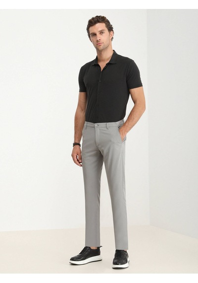 Gri Dokuma Slim Fit Casual Pantolon Gri