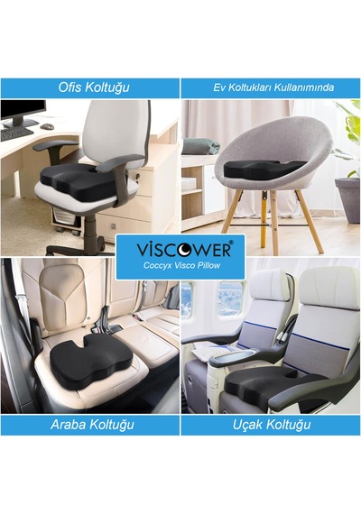 Viscower Visko Coccyx Ortopedik Hemaroid Oturma Minderi Siyah