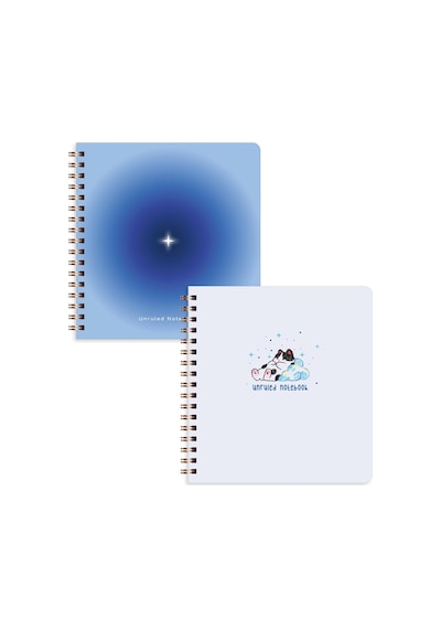 15x16 Spiralli Karton Kapak 2'li Düz Çizgisiz Not Defter Seti - Mavi Aura