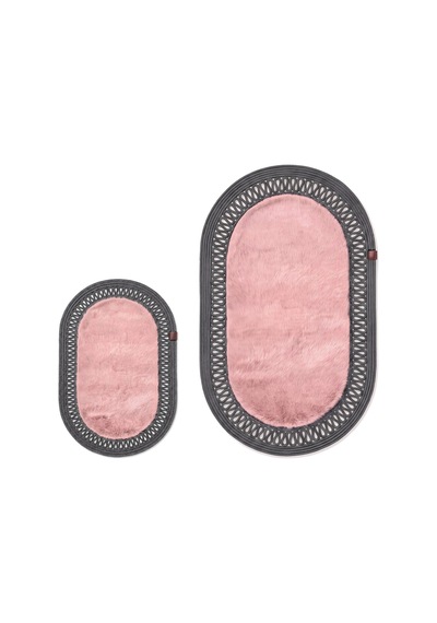 Banyo Paspası Takımı 60x100+40x60 Cm İç Trikot Pembe & Antrasit Gri
