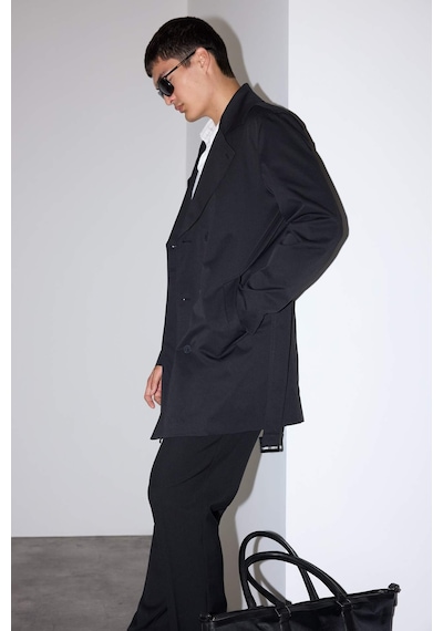 Defacto Slim Fit Dar Kesim Kemerli Düğmeli Trençkot D5528ax25aubk27 Siyah