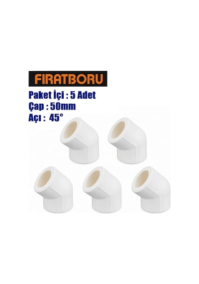 Fırat 50mm 45 Dirsek, Pprc 50 45 Dirsek, 5 Adet, 7b11001040