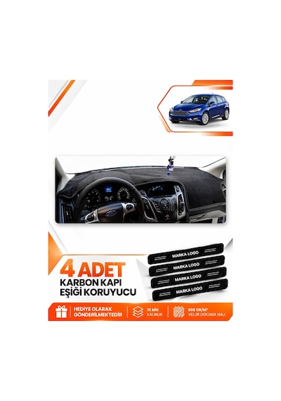 Ford Focus 3.5 Hatchback 2014-2018 Uyumlu Torpido Koruma Kılıfı Halısı Örtü - Siyah