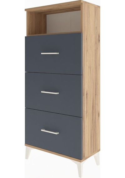 Arges Dolap Tek Raflı 3 Çekmeceli 60x30x134 Çam-antrasit Çam