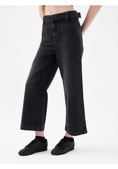 Crop Wide Leg Regular Fit Kadın Pantolon Denim