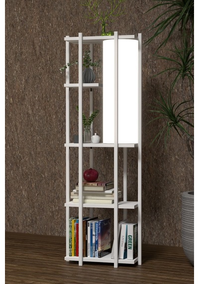Retohome 5 Raflı Lambaderli Kitap Rafı.,kitaplıklı Lambader Beyaz Metal