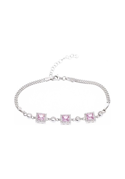 Nagiss Kare Model 5 MM Pembe Zirkon Taşlı 925 Ayar Gümüş Kadın Bileklik