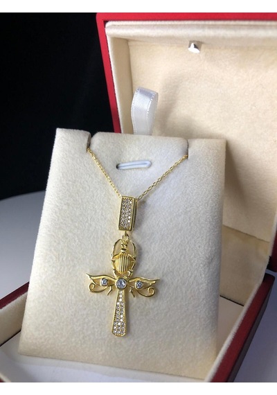 Ankh Mısır Scarab 925 Gümüş Kadın Kolye - Sevgiliye Eşe Anneye Arkadaşa Hediye Kolye
