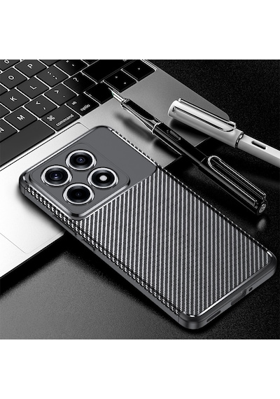 Xiaomi 14t Kılıf Karbon Görünümlü Silikon Kamera Korumalı Üstün Koruma Pazarplus Siyah