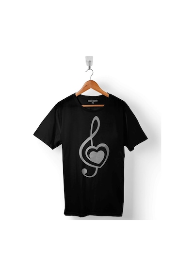Sol Anahtarı Music Heart Kalp I Love You Seviyorum Baskılı Tişört Unisex T-shirt 001