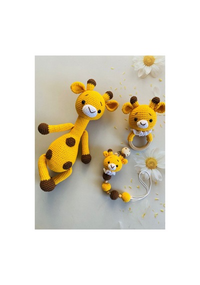 Adenya Sepeti Sepeti Sarı Zürafa Üçlü Set 30cm Oyun&uyku Arkadaşı+diş Kaşıyıcılı Çıngırak+emzik Zinciri