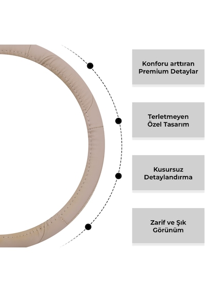Oto Geçme Direksiyon Kılıfı Desenli Bej Renk Suni Deri 11nr222