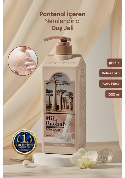 Pantenol İçeren Nemlendirici Duş Jeli Mılk Baobab Original Body Wash Ivory Musk Hindistan Cevizi