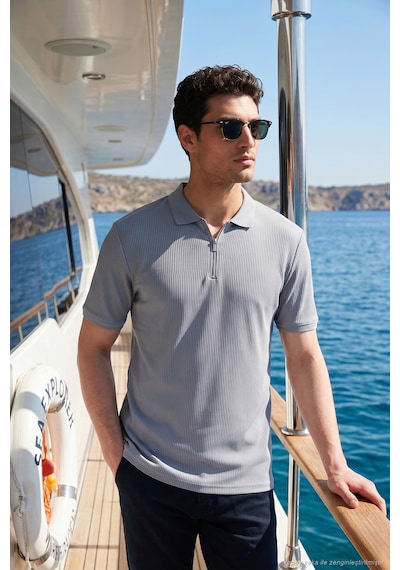 Buratti Pamuklu Regular Fit Fermuarlı Erkek Polo Yaka T Shirt 5902738 Açık Gri