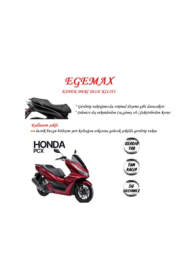 Egemax Honda Pcx Esnek Sele Kılıfı Deri Su Geçirmez