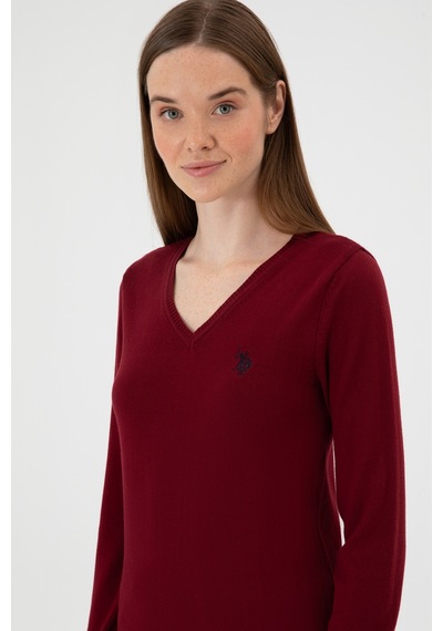 U.S. Polo Assn. Kadın Bordo V Yaka Basic Kazak 50313590-VR014