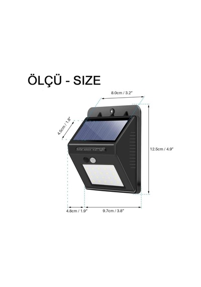 Pır Cdr Dim Sensörlü 20 Led Solar Güneş Enerjili Su Geçirmez Duvar Lambası
