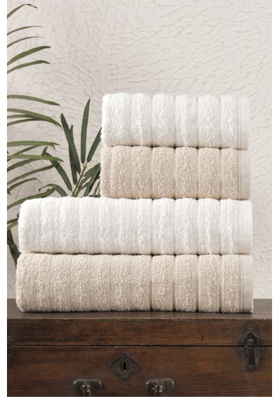 Eponj Home 4lü Havlu Seti Dalga 50x85cm 2ad. +70x140cm 2ad. Bej-krem Bej-krem