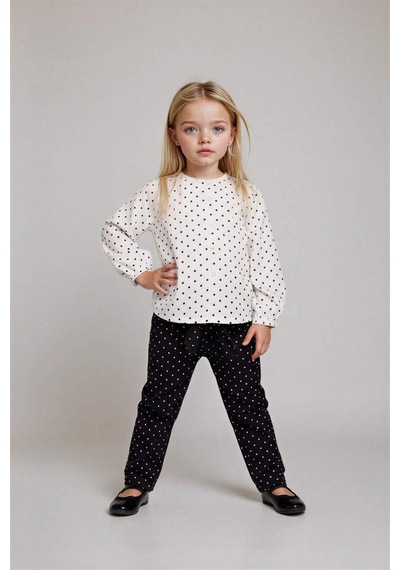 Defacto Kız Bebek Wide Leg Puantiyeli Düz Paça Poplin Pantolon G3655a525aubk27 Siyah