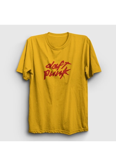 Presmono Unisex Logo Daft Punk T-shirt Sarı