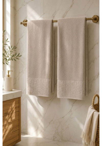 2'li Büyük Boy Banyo Havlusu 90x150 Cm %100 Pamuk Siena Collection 650 Gr Bej