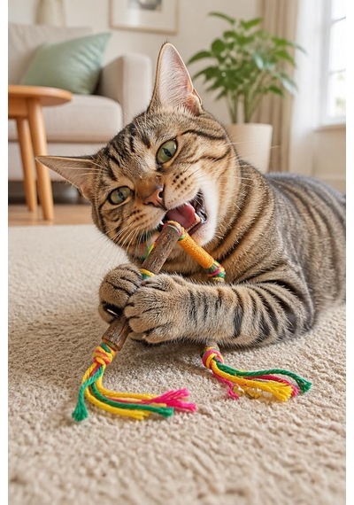 Matatabi Kedi Oyuncağı, Doğal Çiğneme Ve Oyun Oyuncağı, Pamuk İpli Matatabi Çubuklu Kedi Oyuncağı, Renkli