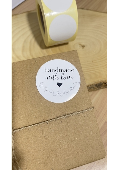 Handmade With Love Yuvarlak Yapışkanlı Etiket 5x5cm 100 Adet