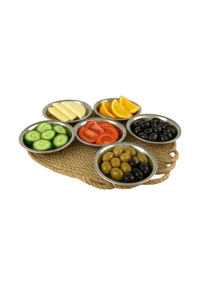 430 Kalite 6'lı Paslanmaz Çelik 11 Cm Yuvarlak Çerezlik & Kahvaltı Tabağı Seti Derinlik 3,5cm Gri