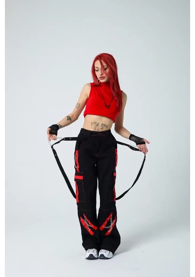 Paradise Kırmızı Şerit Detaylı Baggy Cyber-pants Çok Renkli