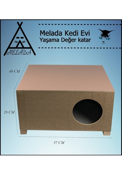 Melada Kedi Evi Dış Ortam Uygun Ahşap Kedi Evi 57x40x28 Cm