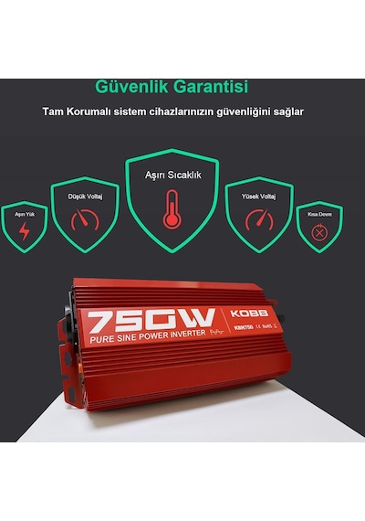 Kobb Kbn750 12V-220V 750Watt Tam Sinüs Dönüştürücü İnvertör