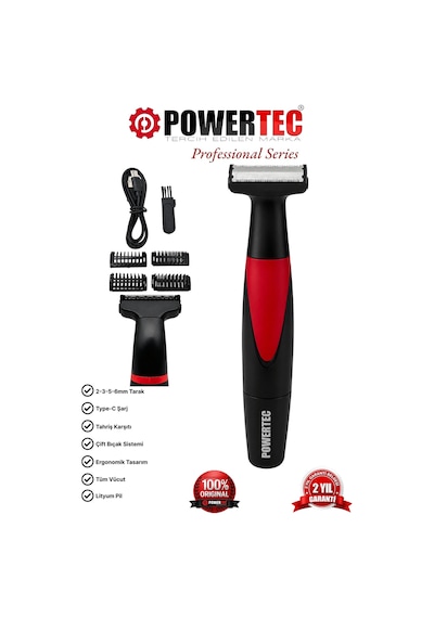 Powertec TR-655 Vücut Tıraş Makinesi (Body Groom) Çift Bıçak - Sıfıra Yakın Kesim