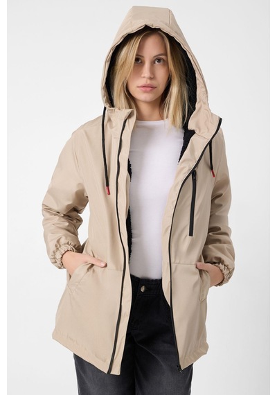 Spor Kadın Kürklü Su Ve Rüzgar Geçirmez Kapüşonlu Mont Parka-109 Taş