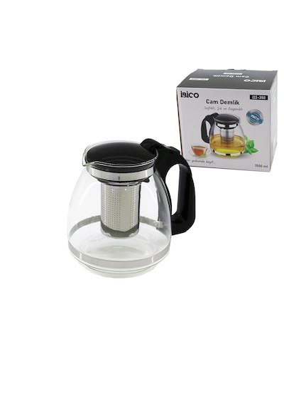 Go İthalat 1500ml Cam Demlik Çelik Süzgeçli - Plastik Kulp - Kapak - Krom Çerçeve Çok Renkli