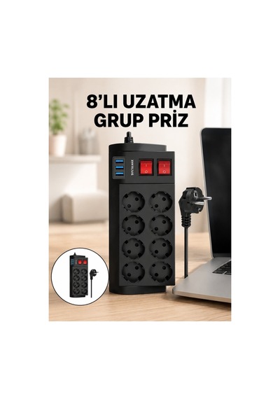 Termal Korumalı 8 Prizli 3 Usb Li Uzatma Kablosu Yeni Nesil - Hs08375148-7854 Renkli